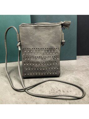 Alfa Bags Black Crossbody Purse With Laser-Cut Design & Stud Accents NWT
